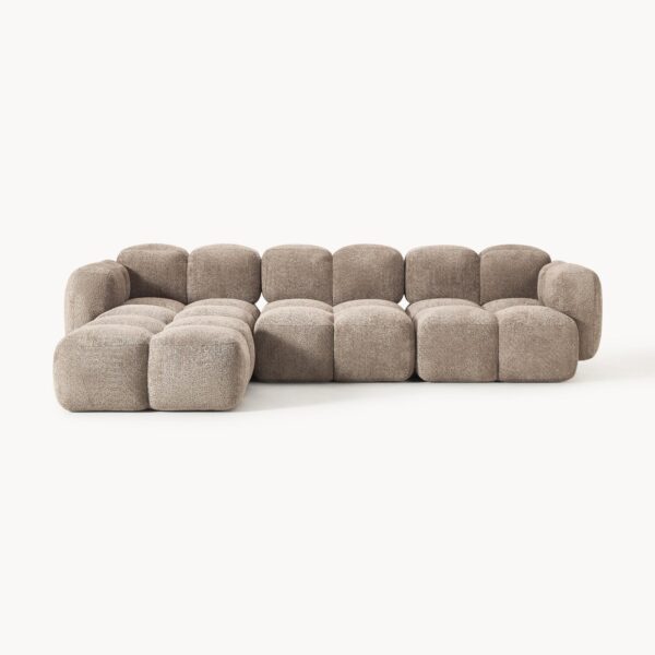 Modulaire bank LIVIENNE (4-zits) van teddy bouclé met poef (links/rechts)
